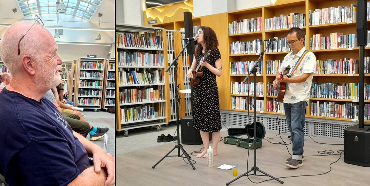 JonathanHumble's tweet photo. A lovely time was had at Kendal Library last night. Poetry, storytelling, music and beer. Thank you to all the wonderful local writing talent and the brilliant Californian music duo of Karla Kane &amp; Khoi Huynh.  
#CornerLaughers Such fun! #Cumbria
@gazettenewsdesk @WandFLibraries https://t.co/WtcBNQq6uT