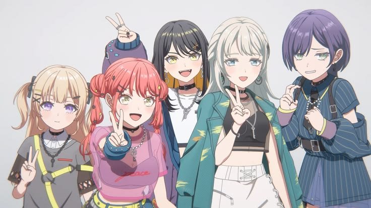 dailyournotes's tweet photo. THEORY TIME -- DUMBROCK THEORY

Let's start with the intro first cuz why not. Ikka Dumbrock is a funk rock & groove rock all girls band consisting of Suga Raika (Vocals & Guitars), Mahashi Miku (Vocals & Guitars), Umezato Chieri (drums), Yakura Yomogi (bass) and Shinomiya Shizuku (keyboard). 

While Afterglow is an all girls rock band (alternative rock) consisting of Mitake Ran (vocalist & rhythmn guitars), Aoba Moca (lead guitars), Uehara Himari (bass), Udagawa Tomoe (drums) and Hazawa Tsugumi (keyboards). 

Both are rock bands ofc with similar outfit with different distinct designs that follows each character's personalities in the band. As well as the theme use on Friendship & Family. Of course, both bands give our some Found Family vibes here.