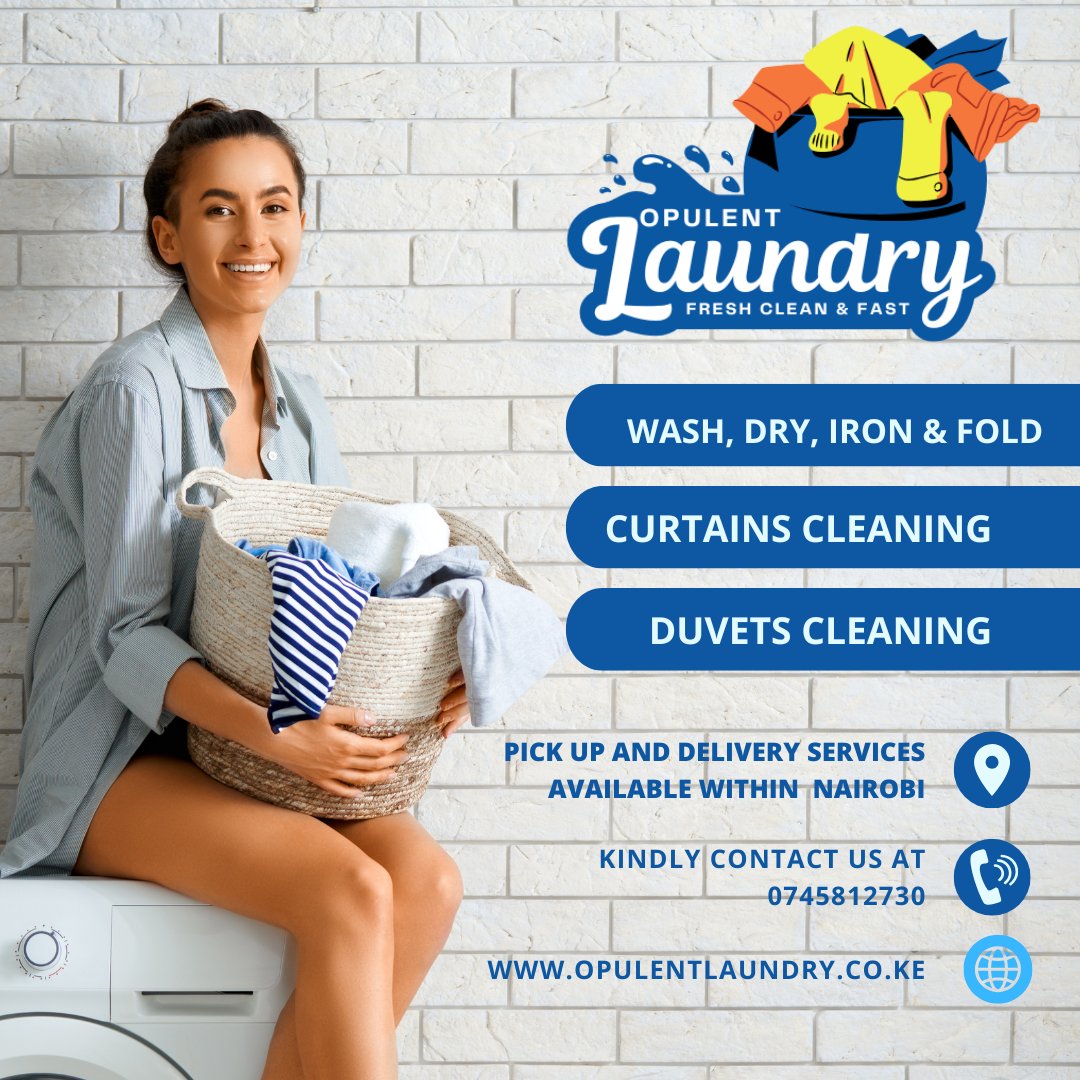 Opulentlaundry's tweet photo. Your laundry, our expertise. 💙
✨ Wash • Dry • Iron • Fold
🧺 Curtain &amp; Duvet Cleaning
🚚 Pickup &amp; Delivery

📲 0745 812 730
🌐 https://t.co/KjrmxQq9CI
Follow @OpulentLaundry 
#OpulentLaundry #Beyond2030Dialogue #GW4A Beautiful Homes Youth Employment https://t.co/DCBmRRhZML