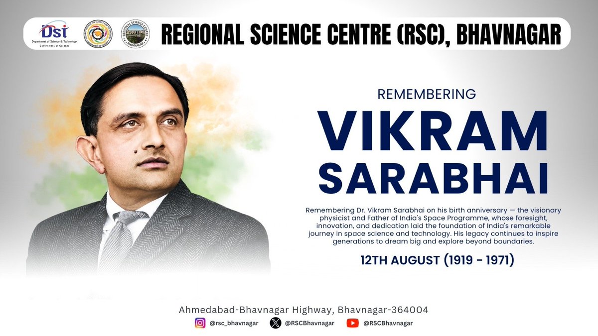 kya_yaar_dhara's tweet photo. Before India had rockets in the sky, we had a visionary who planted the seeds in our minds. @RSCBhavnagar remembers the legendary Dr. Vikram Sarabhai, whose relentless curiosity and foresight launched a nation into the cosmos. 🚀🇮🇳 #VikramSarabhai #SpacePioneer https://t.co/od9A1yqIw3