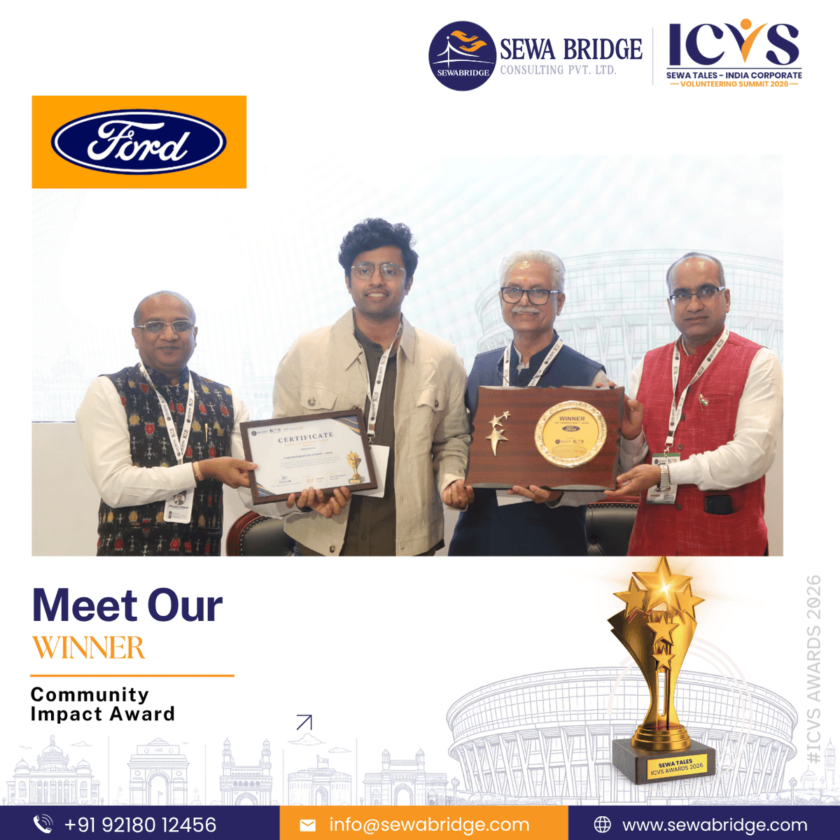 Sewa_Bridge's tweet photo. 𝗖𝗼𝗻𝗴𝗿𝗮𝘁𝘂𝗹𝗮𝘁𝗶𝗼𝗻𝘀 | 𝗦𝗲𝘄𝗮 𝗧𝗮𝗹𝗲𝘀 - 𝗜𝗖𝗩𝗦 𝗔𝘄𝗮𝗿𝗱𝘀 𝟮𝟬𝟮𝟲
Congratulations to 𝗙𝗼𝗿𝗱 for being recognised as the 𝗪𝗶𝗻𝗻𝗲𝗿 of 𝗧𝗵𝗲 𝗖𝗼𝗺𝗺𝘂𝗻𝗶𝘁𝘆 𝗜𝗺𝗽𝗮𝗰𝘁 𝗔𝘄𝗮𝗿𝗱.

#SewaTales #ICVS2026 #ICVSAwards #CorporateVolunteering https://t.co/0N0M1e7WaI