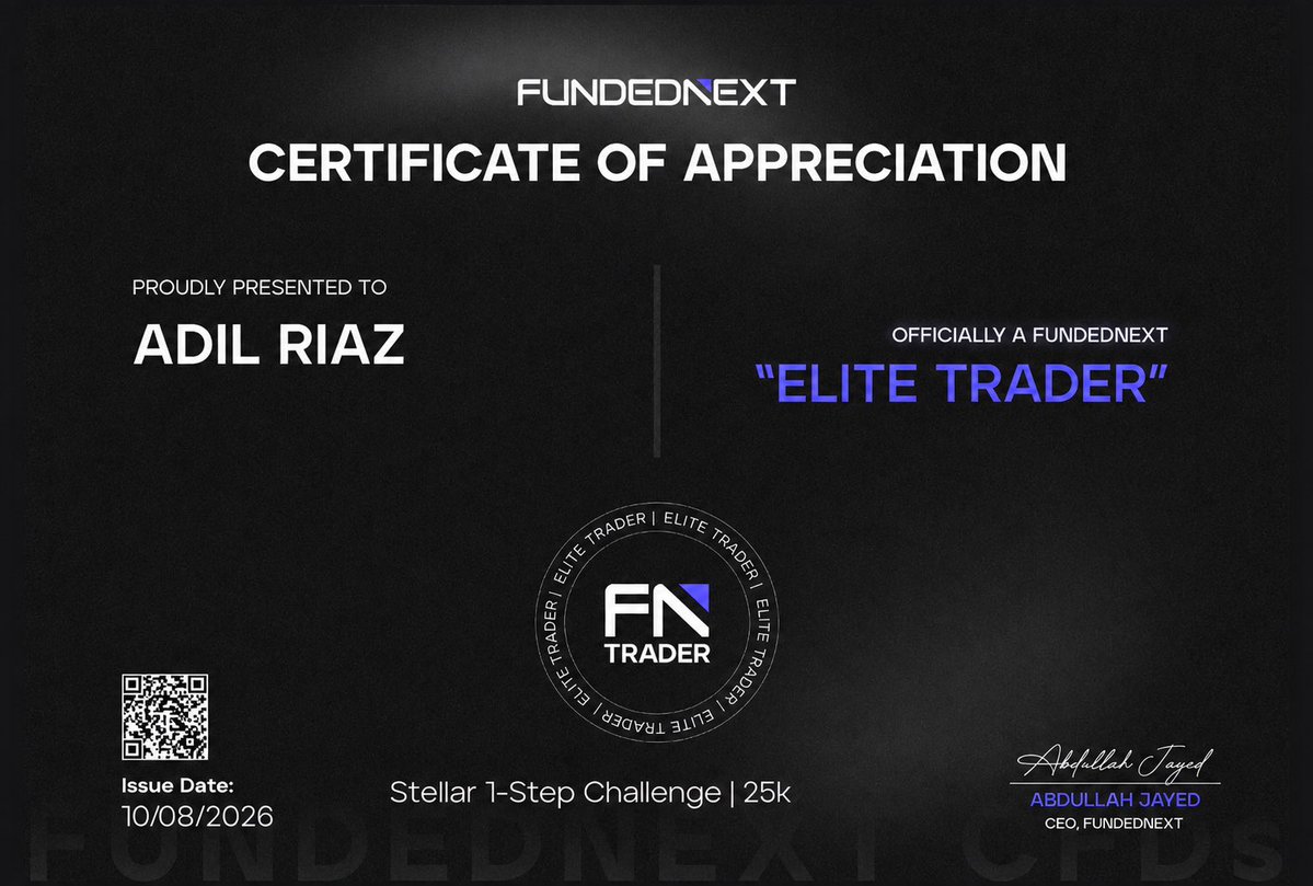 AdilRiazid's tweet photo. Alhamdulillah i have passed my 25k account in 3 days. @FundedNext @FNpartnersocial https://t.co/0HGTtBfER3