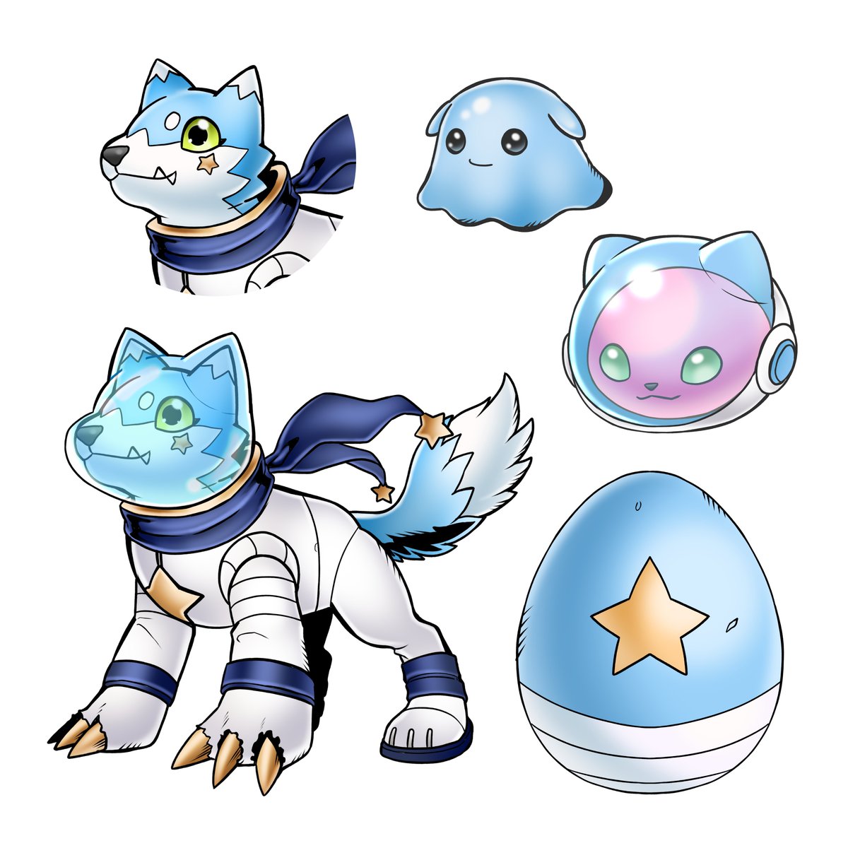 sewally3's tweet photo. Another Digifake/Digimon adopt! A little space dog with a toggleable helmet. I thought of naming it Laikamon or Cosmomon, but these names are just placeholders for now.

https://t.co/3UYkD3Xwbc https://t.co/04vhn5gNBN