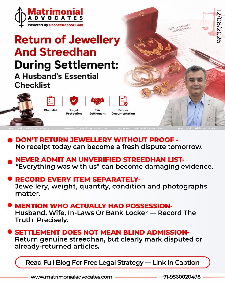 Matrimony_Advo's tweet photo. A #MatrimoniaSettlement should end disputes, not create new ones.
Return genuine #streedhan, but document what was entrusted, disputed, returned and actually possessed.
One careless signature can become evidence tomorrow.
READ THE FULL GUIDE FOR FREE:
https://t.co/mHfonuMPgS https://t.co/TuCAdAwrK1