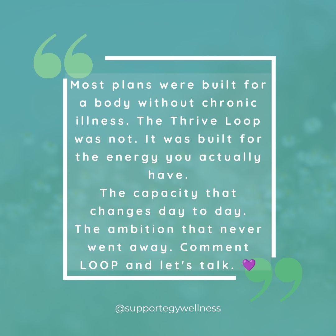 Supportegy1's tweet photo. I wasted years on plans not built for me. When I built my own, things changed. That is The Thrive Loop. Comment LOOP below. ๐
#thriveloop #chronicillnesscoach #lupus #workingwithchronicillness #purposedriven #autoimmune #wellnesscoach #supportegywellness https://t.co/oGBcgk7glW