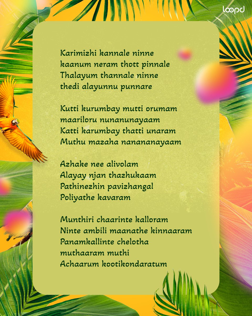 loopdofficial's tweet photo. For everyone whoβs been humming along: the official lyric sheet for "Karimizhi Kannale" is live! πβ¨
βΆοΈ https://t.co/XIn9UGKWHf
#Agnivesh #HananShaah #DivoMusic #Loopd https://t.co/yLnKg221Sq