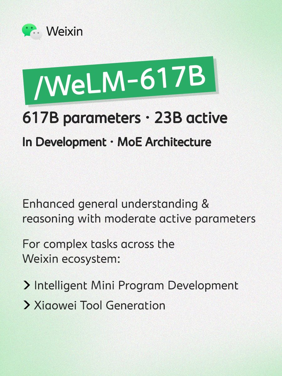Weixin_WeChat's tweet photo. Meet WeLM — a family of large language models built by the Weixin team with resource efficiency at its core. https://t.co/RL94uqIRf1