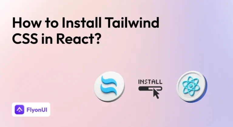 The graphic features a query about installing Tailwind CSS in React, accompanied by relevant icons and a playful design.
