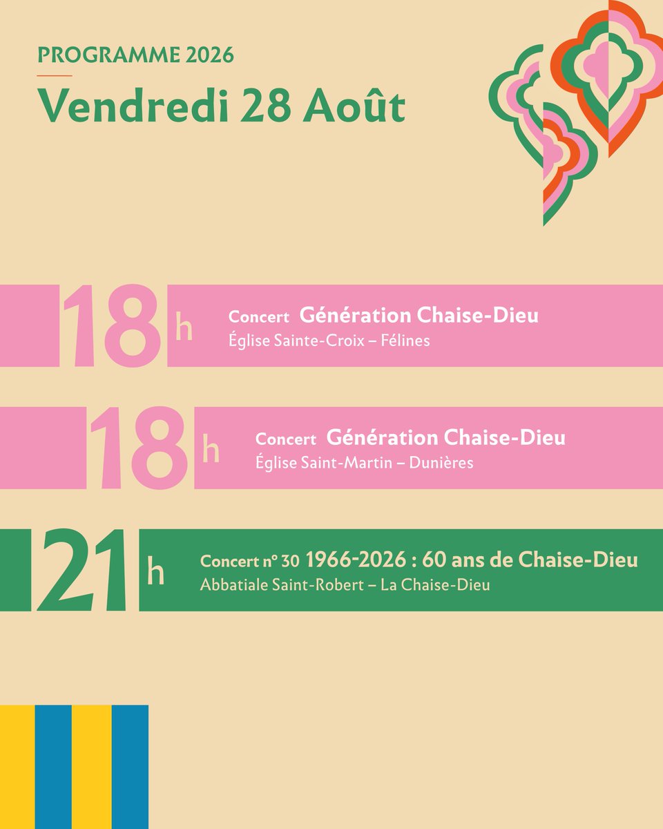 Fest_ChaiseDieu's tweet photo. [Le programme de demain au @Fest_ChaiseDieu]
👉𝙑𝙀𝙉𝘿𝙍𝙀𝘿𝙄 28 𝘼𝙊Û𝙏
#hauteloire #festivaldelachaisedieu #lachaisedieu #auvergne #musique #musiqueclassique #festival https://t.co/pUqr5fdH2T
