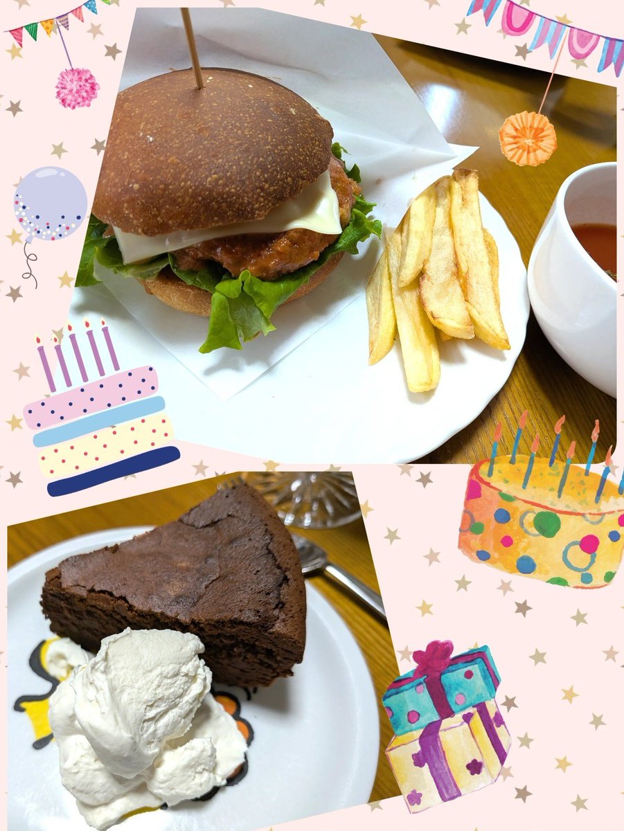 zero_vacant's tweet photo. パンとパテから手作りでフライドポテト🍟つきのメンチカツハンバーガー🍔と、ガトーショコラ🎂
美味しくできたけど、朝からキッチン立ち通しで腰おかしくした_:(´ཀ`」 ∠):_ https://t.co/TdhU4jNGIw