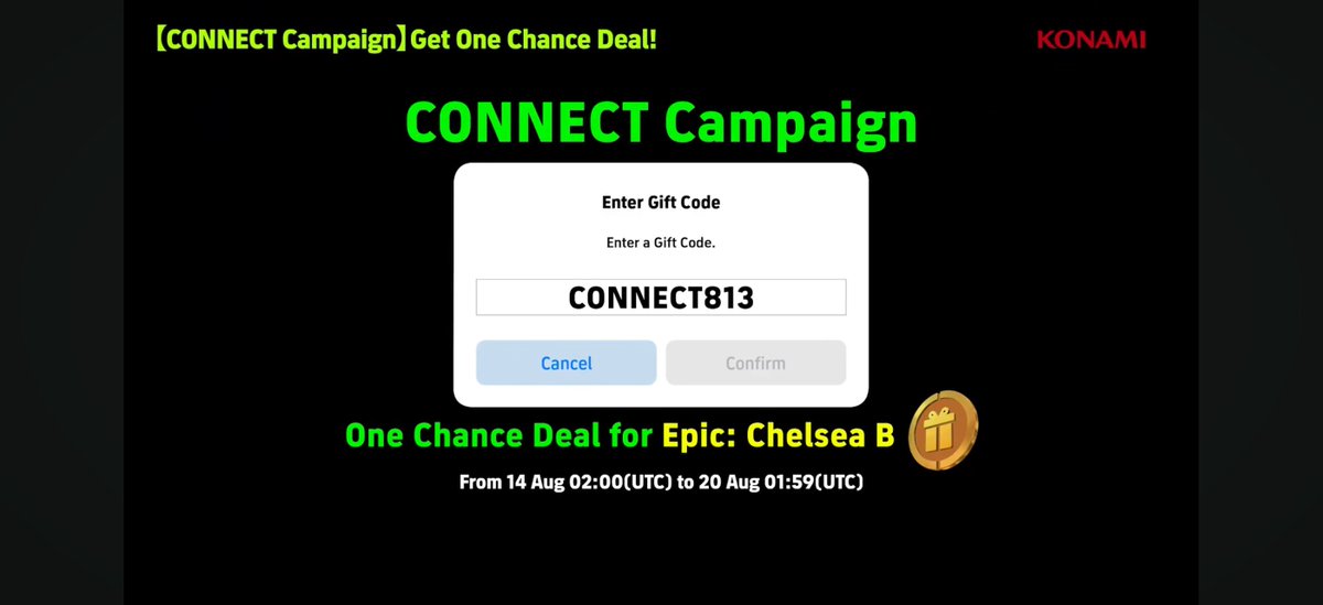 efootballpes_AR's tweet photo. 🎁 كود هدية من بث CONNECT
فرصة تعاقد واحدة مجانًا — Epic: Chelsea B

🔑 CONNECT813

📍 [Extra] ← [Support] ← [Special Promotions]

⏰صلاحية الكود من الجمعة 14 أغسطس 5:00ص إلى الأربعاء 20 أغسطس 4:59ص بتوقيت السعودية
(02:00 UTC ← 01:59 UTC)

#eFootball #eFootballpes_AR https://t.co/pT9tsLymX4