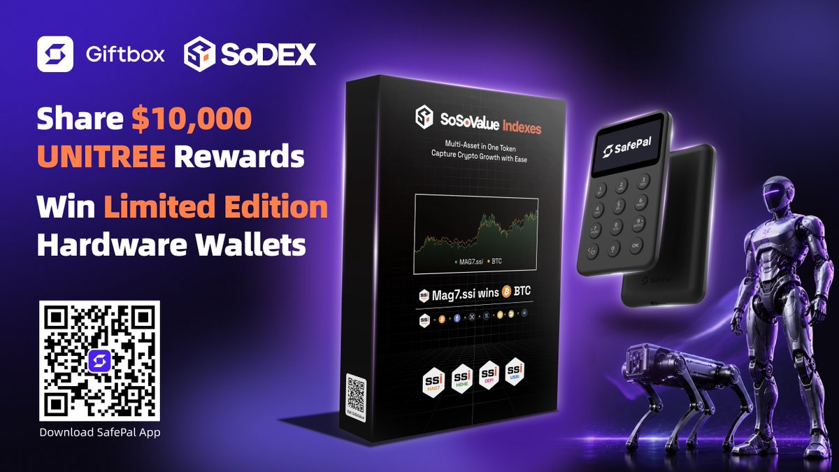 SafePal's tweet photo. Win 1 of 10 SafePal × @SoSoValueCrypto co-branded hardware wallets

1️⃣ Subscribe to UNITREE Vault via Quest Hub
2️⃣ Screenshot your Subscriptions
3️⃣ QT the announcement, tag @SafePal + #SafePalRWA

Join now: https://t.co/I8rHlU4Y0p https://t.co/eNcZIdiXKy
