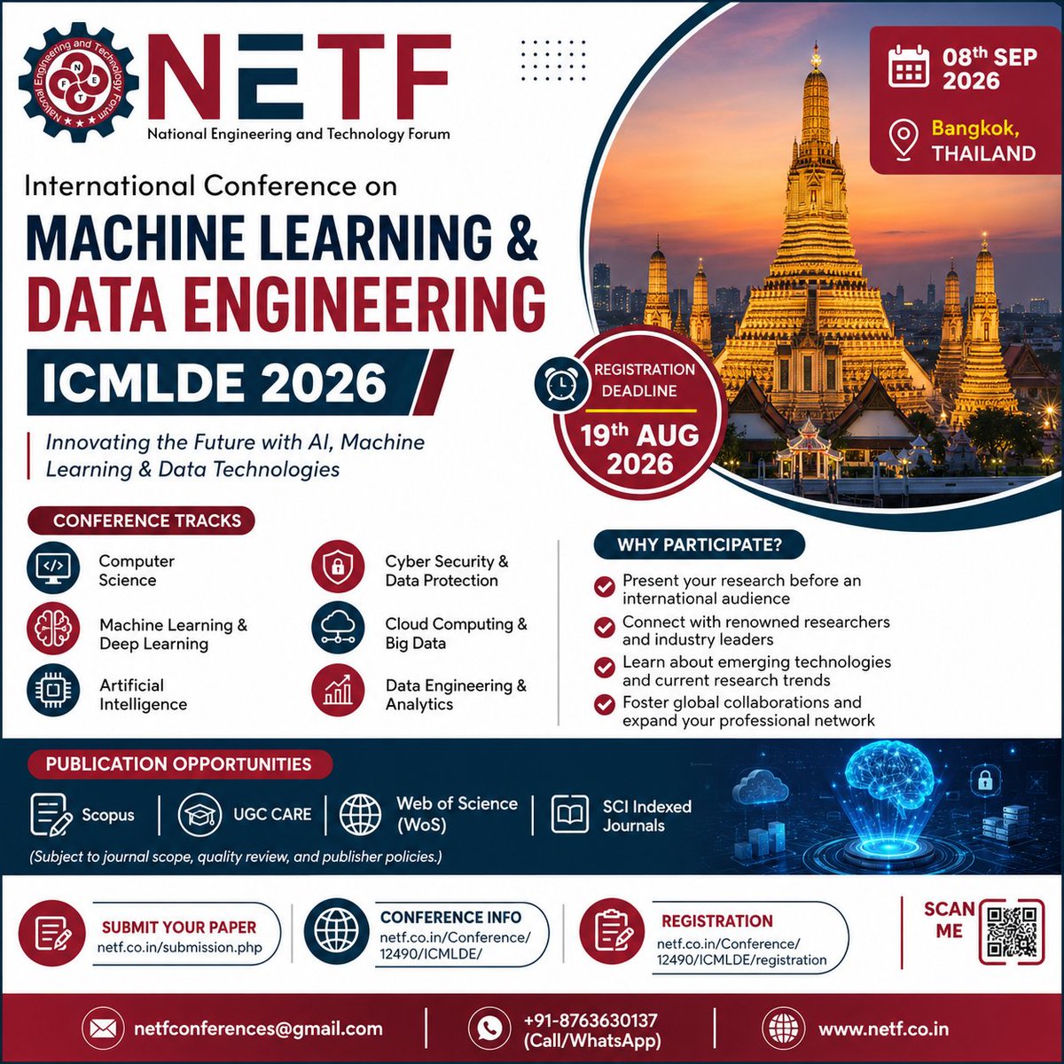 NetfConferences's tweet photo. 🚀 ICMLDE 2026 | Bangkok, Thailand 🇹🇭
Join researchers &amp; industry experts at the International Conference on Machine Learning &amp; Data Engineering on 08 Sep 2026.

📄 Event Details: 
🔗 https://t.co/XkP7uQKxoW

#NETFConferences #ICMLDE #MachineLearning #DataEngineering #Bangkok https://t.co/ili4xLYSzJ