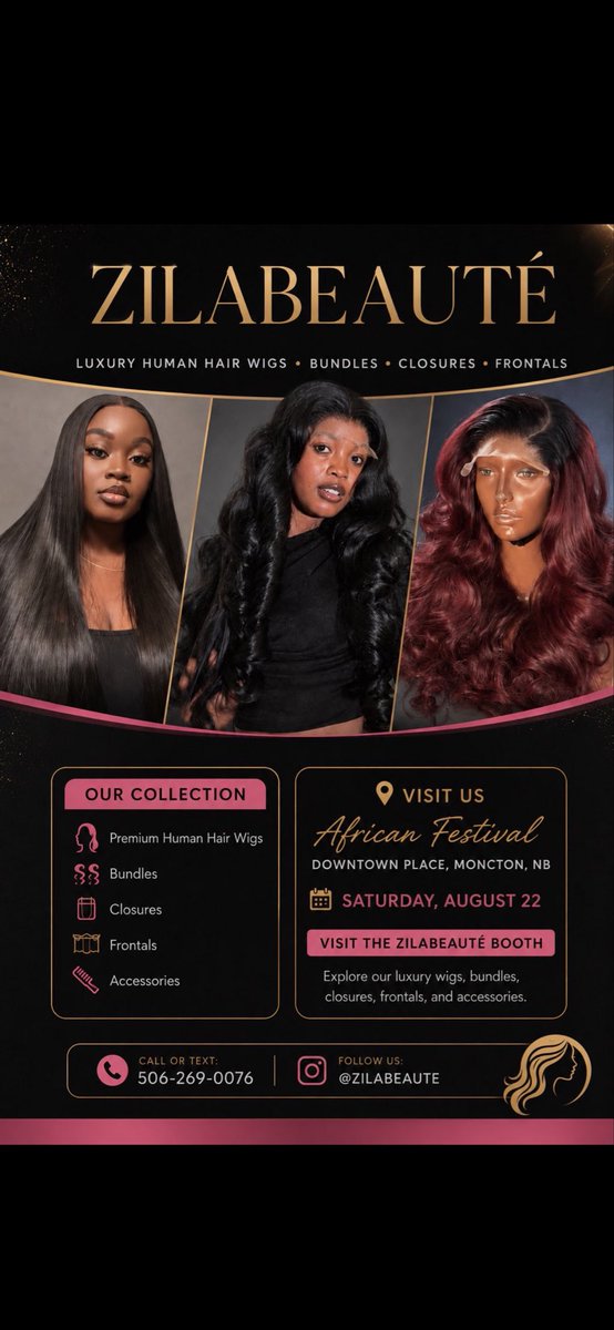 Wande_F's tweet photo. Anyone in Downtown Moncton, NB 🇨🇦 this summer? 
Zilabeautè will be showcasing beautiful hair textures and unique wigs 😍
#zilabeaute #moncton #summerincanada https://t.co/lGefwcRF2V