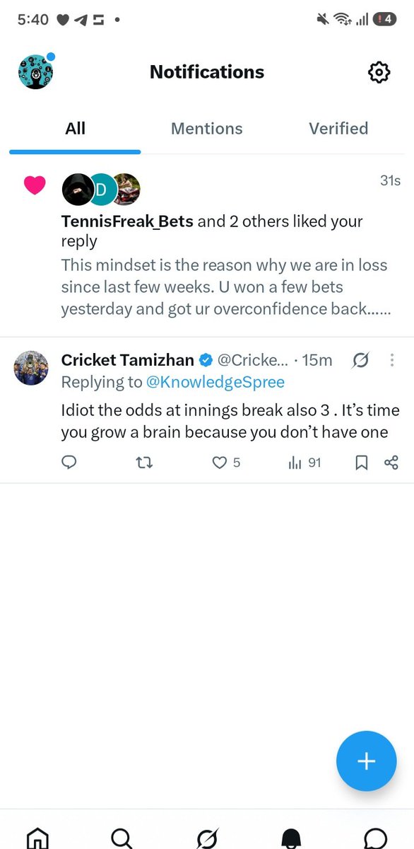 Tarun00719969's tweet photo. @CricketTamizhan Even ur long time followers @TennisfreakBets liked this comment. Since likes are not public he liked it just proves how hated ur. I have many accs including knowledge spree which u just blocked. and 4 of them follow tamibets. So i will still get ur bets even if u block me here 🙂 https://t.co/JPZjakavkB