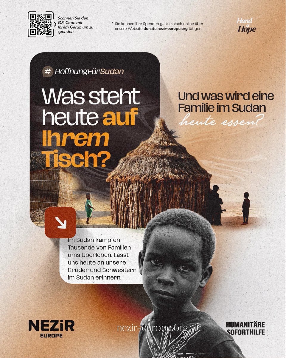 NezirEurope's tweet photo. Sudan'da binlerce aile, hayata tutunmaya çalışıyor. Bugün Sudan'daki kardeşlerimizi hatırlayalım.

🌐 Savaş Acil Yardım: https://t.co/qaPKnU87a9

#nezireurope #handofhope https://t.co/jQC6UamdMS
