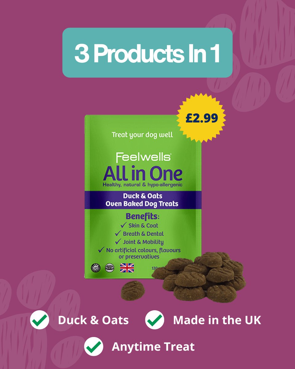 Alfie_BT's tweet photo. One treat. Three benefits πΆ
Our Feelwells All in One Treats support your dogβs joints, skin & coat, and dental health - all in one delicious, crunchy biscuit! πΎ
π https://t.co/XC0mtCaGJi
#Feelwells #AllInOneTreats #DogTreats #HealthyDogs https://t.co/GY2vYU4fQ4