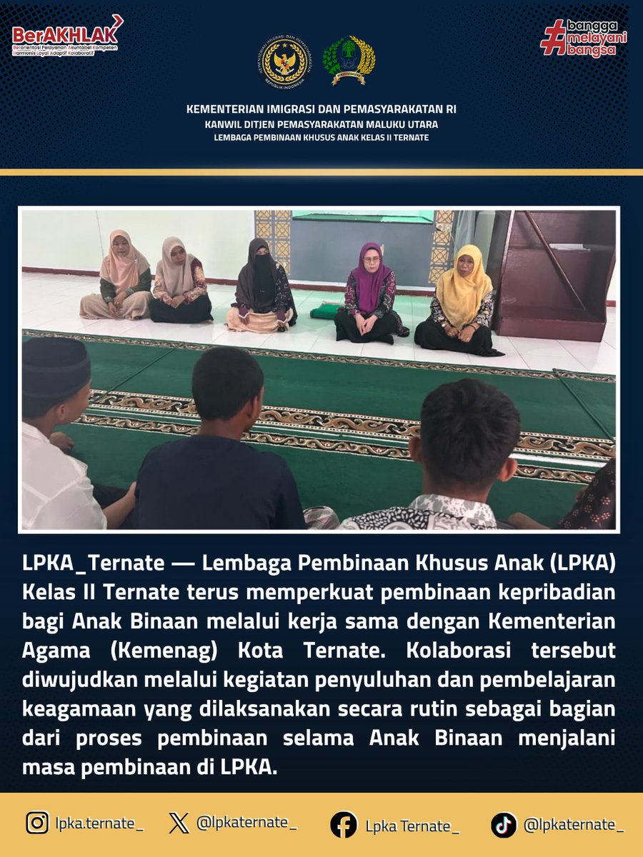 lpkaternate_'s tweet photo. LPKA TERNATE DAN KEMENANG KOTA TERNATE RUTIN PERKUAT PEMBINAAN KEPRIBADIAN ANAK BINAAN.

Baca Selengkapnya di:
https://t.co/sm2YzPrZtp https://t.co/rHFsOJ8hRA