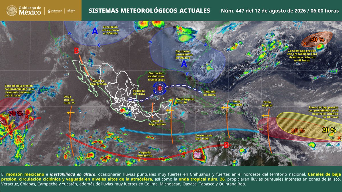 conagua_clima's tweet photo. Imagen de Sistemas #Meteorológicos Actuales de las 06:00 horas en:
https://t.co/3mS1Xkh9Hk https://t.co/smK8iJRSgr