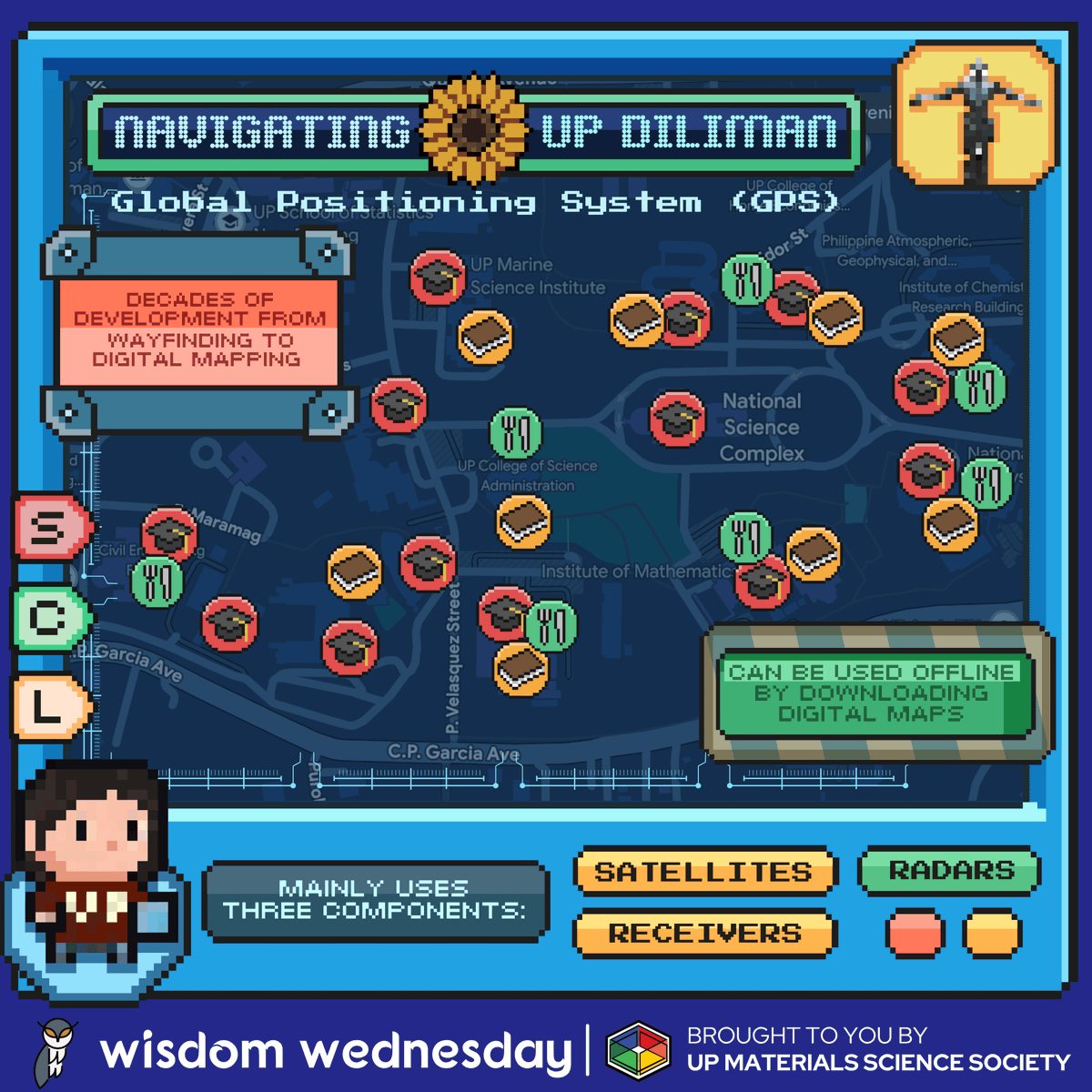 UPMSS's tweet photo. Lost your way, Freshie? Don’t worry, find your way on this brand new day!
Navigate your way using GPS and discover more on this week’s Wisdom Wednesday!

READ MORE: 
https://t.co/bDxjvcfSN5

 #WisdomWednesday
#MaterialsScience
#GlobalPositioningSystem
#Satellites
#DigitalMaps https://t.co/lnRO3raUoc