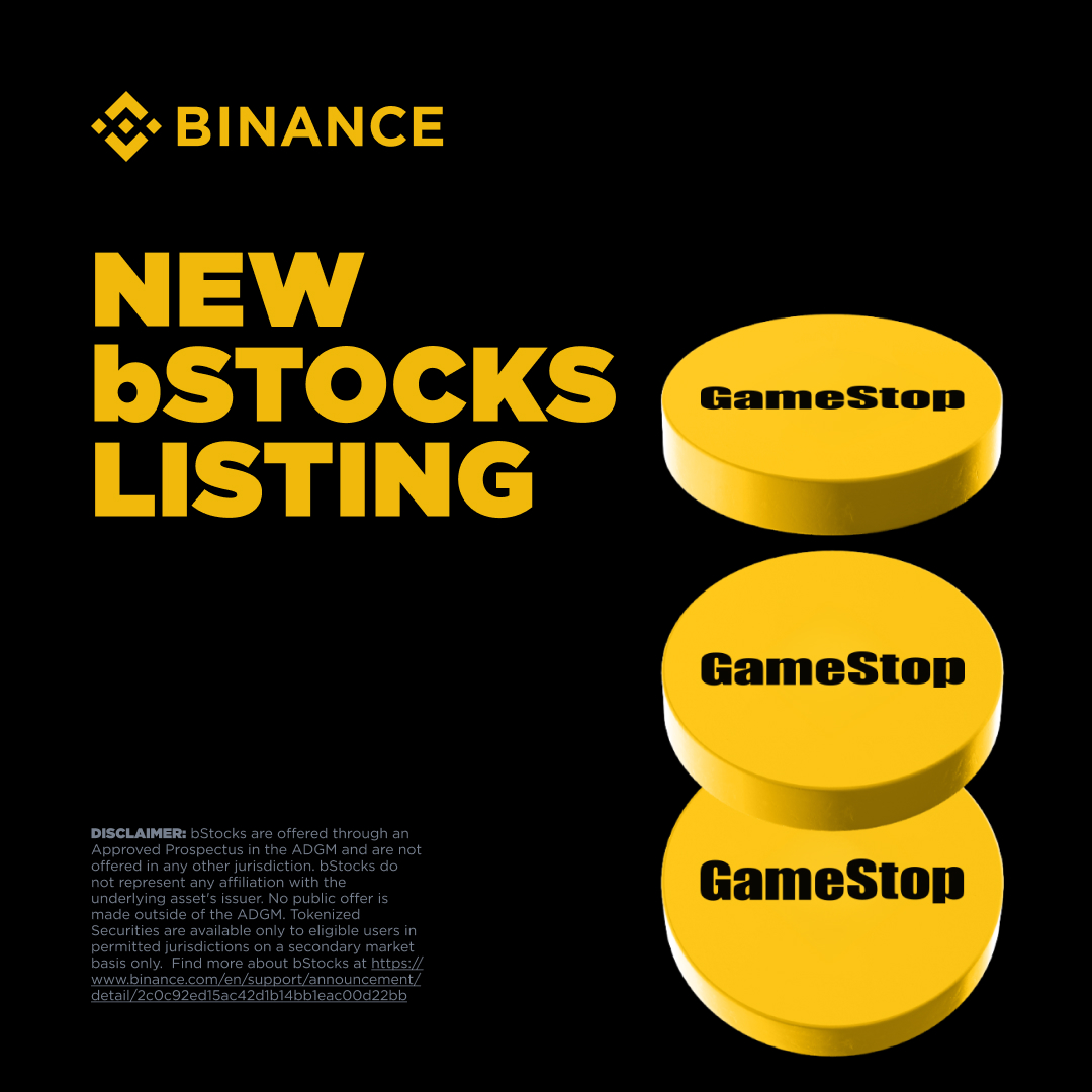 binance's tweet photo. New bStock Listing.

Trade: GMEB/USDT

24/7 access. 1:1 free and instant exchange for actual stocks on Binance

Exchange the World, one market at a time.

Read more 👉 https://t.co/QmFQ0jYyuR https://t.co/wDhJzWVYMF