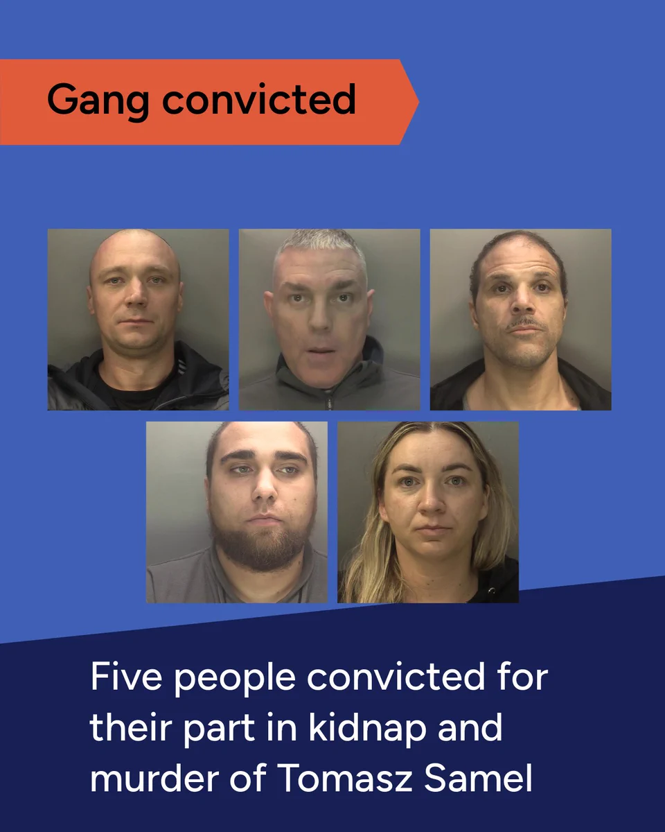 Mugshots of five people convicted for their parts in the kidnap and murder of Tomasz Samel.