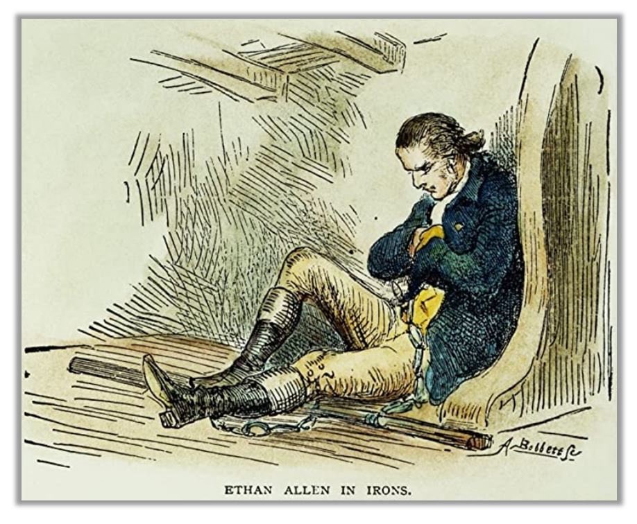 250YearsAgoLive's tweet photo. Due to atrocious conditions at sea, Ethan Allen, who is a prisoner of the British Army, is put ashore at Halifax. 

He and other prisoners have contracted scurvy, and the whole group is gravely ill. https://t.co/wf2lEM9hHI