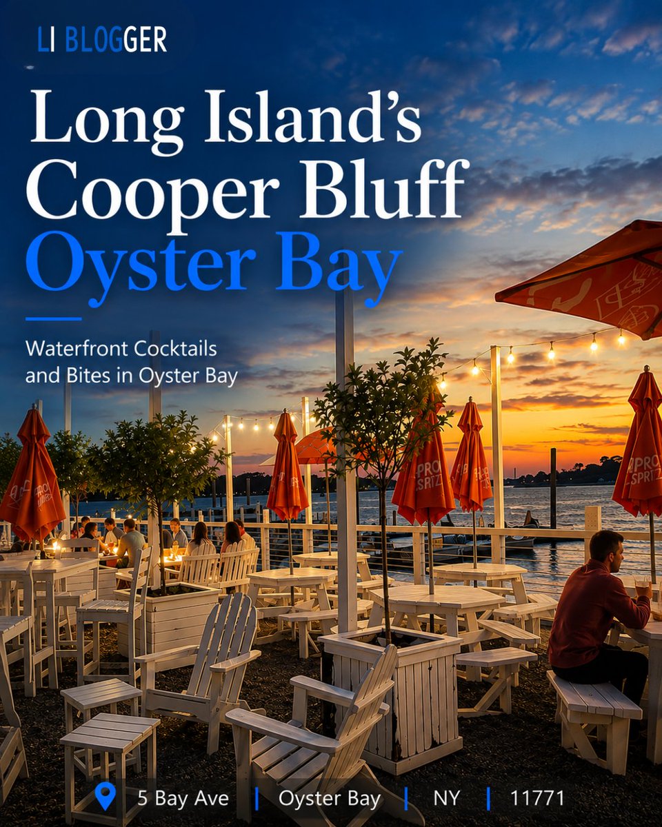 RaeParth2's tweet photo. Waterfront drinks in Oyster Bay.

Sunset views, cocktails &amp; laid-back bites make Cooper Bluff a Long Island favorite for evenings by the water.

📍 Cooper Bluff, Oyster Bay
5 Bay Ave, Oyster Bay, NY 11771

More LI favorites: https://t.co/ldrCuTij69

#LIBlogger #LongIsland https://t.co/X9GkKYQzwG