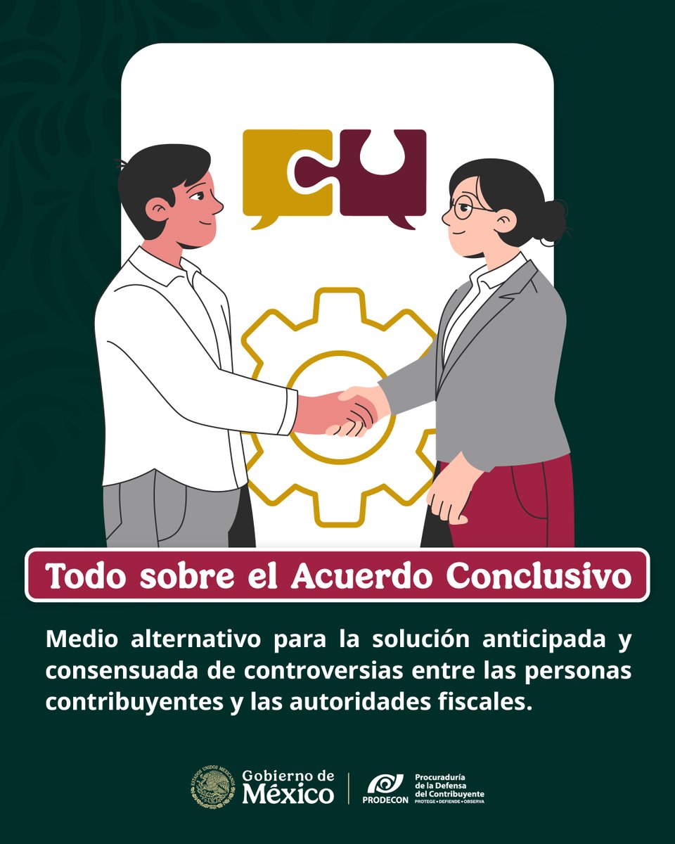 ProdeconMexico's tweet photo. ¿Sabía que…? 🤔

Con la adopción de un Acuerdo Conclusivo podemos ayudarte a resolver las diferencias que no estés de acuerdo y que fueron determinadas en la última acta parcial, en el acta final, en el oficio de observaciones o en la resolución provisional, antes de que se determine un crédito fiscal.  🧾

¡Acércate! ✨

📩 Escríbenos: atencionalcontribuyente@prodecon.gob.mx

 📞 Llámanos: CDMX: 55 1205 9000/Interior de la República: 800 611 0190

💬 Chatea en línea: https://t.co/M3dvxQS9Cx

 📅 Ven a nuestras oficinas o agenda una cita: https://t.co/ORnUfHhMxs

 📍 Consulta tu Delegación más cercana: https://t.co/wjLMMsTM4r

#PRODECONProtegeTusDerechos