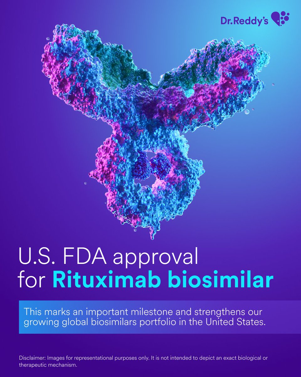 drreddys's tweet photo. The U.S. FDA approval of our Rituximab biosimilar marks another important milestone for our growing biosimilars portfolio.
Read the press release to learn more
#DrReddys #WeAreDrReddys #Rituximab #Biosimilars #Biologics
#GoodHealthCantWait https://t.co/rpGt7AENGV