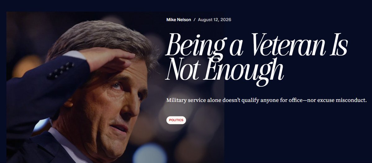 mikenelson586's tweet photo. My latest in @thedispatch . Many vets seeking office make the case that service alone is reason to elect them. Military service, while admirable, isn't a sufficient qualifier by itself for public office - nor does it excuse questions about the character (link below) https://t.co/fmYkaH7Rkb