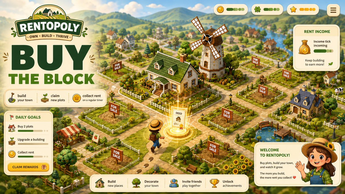 rentopolyzone's tweet photo. Rentopoly Turns Property Ownership Into A Simple Onchain Game. 🏡

Buy The Block, Collect Rent Every 30 Seconds, And Grow Your Town Deed By Deed.

Monopoly Energy, But The Rent Is Real. https://t.co/uJs7AFSHT7