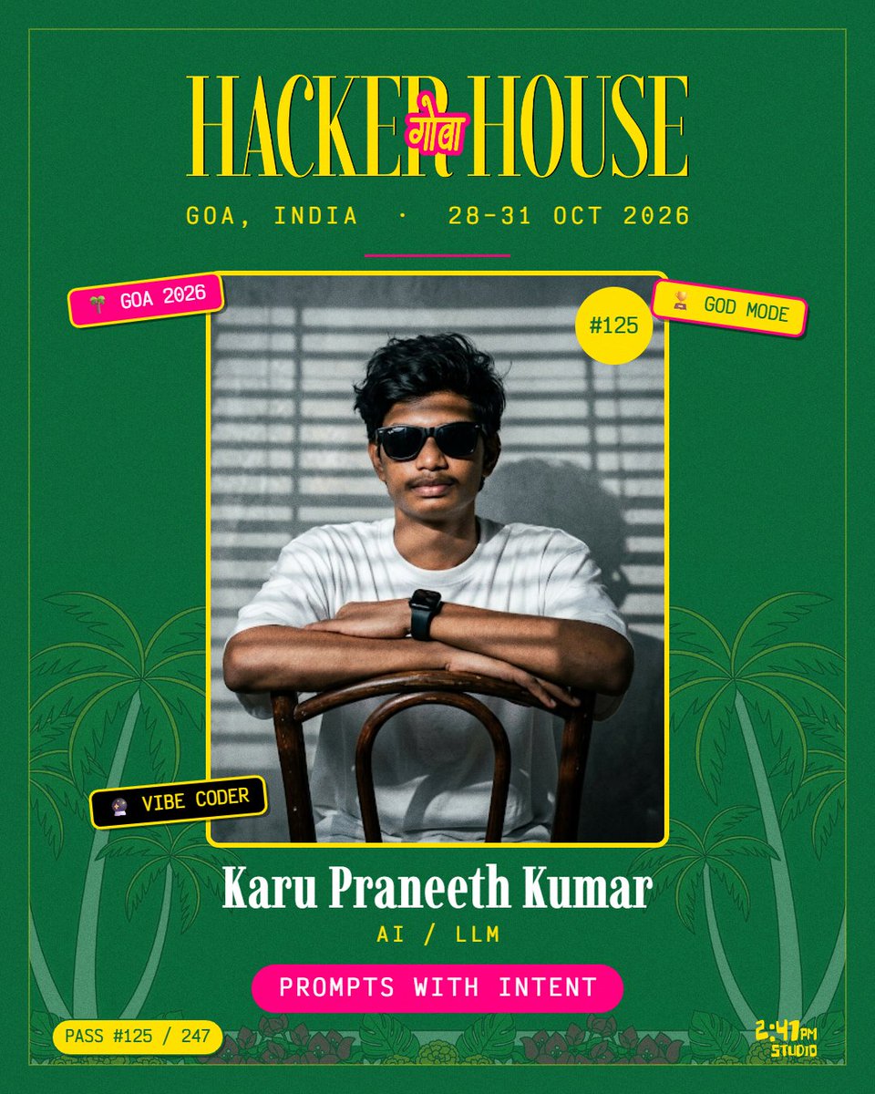 Bunnypraneeth12's tweet photo. Less noise. More signal. More Builder IDs.
Made a tool that turns any photo into your HH Goa 2026 Builder Pass in one tap — riso-grain texture, holographic tilt, the whole thing baked client-side.
https://t.co/vJECyJkvJj
@247pmstudio
#FrameInGoa #goa #HHGoa https://t.co/2gYzxYQJHZ