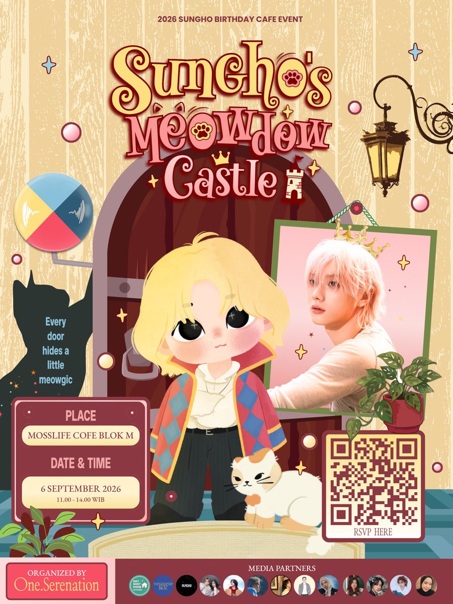 sunghosloops's tweet photo. 𝑺𝒖𝒏𝒈𝒉𝒐’𝒔 𝑴𝒆𝒐𝒘𝒅𝒐𝒘 𝑪𝒂𝒔𝒕𝒍𝒆 🐈🏰
2026 Sungho Birthday Cafe Event in Jakarta
by @one_serenation

𓂃 ࣪˖ ִֶָ📅 September 06, 2026
𓂃 ࣪˖ ִֶָ📍 Mosslife Coffee Blok M

✦ RSVP Open: 12 Aug @ 7 PM
🔗 https://t.co/YinnadzE3P

#SUNGHO #SunghosMeowdowCastle https://t.co/w99ijyleHb