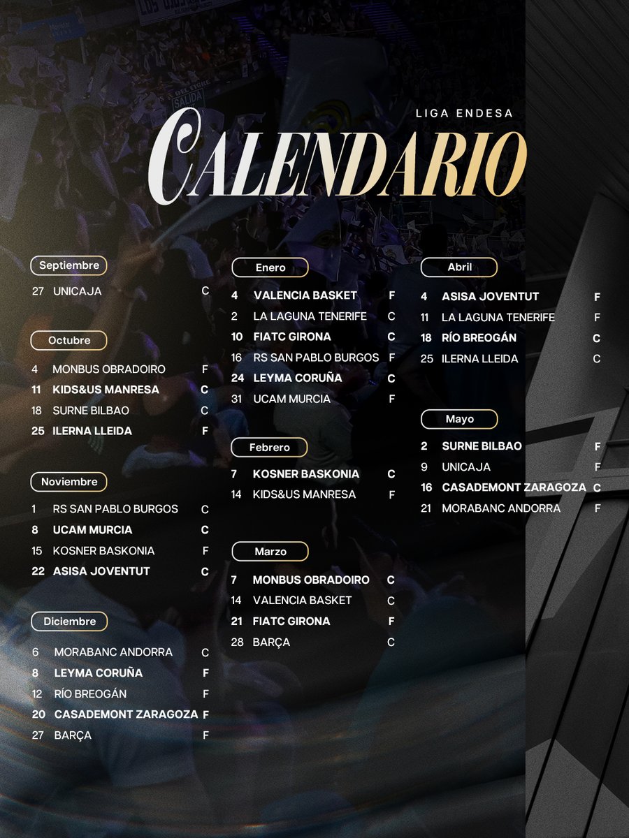 RMBaloncesto's tweet photo. 🆕 ¡Aquí tenéis nuestro calendario de @ACBCOM para la temporada 2026/27! https://t.co/IPmwNCzY8E
