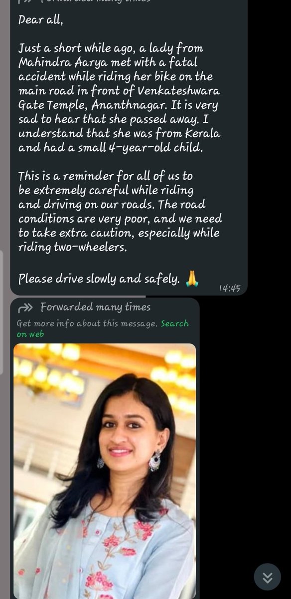 MrChakrii's tweet photo. Medha, a young mother of a 4-year-old from Kerala, died in a fatal bike accident on the main road Ananthnagar, Bengaluru — due to pathetic road conditions.
Under Congress rule, roads remain deadly &amp; the government stays non-responsive.
@INCIndia @BJP4India https://t.co/NtDbjmmgI3