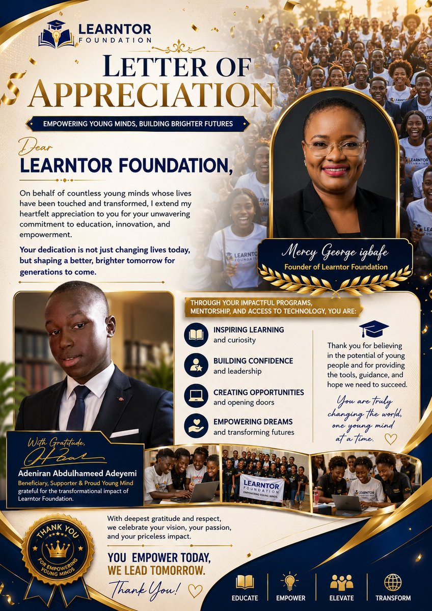 Adeniranarsh's tweet photo. 💙✨ A heartfelt thank you to LEARNTOR Foundation for empowering young minds with knowledge, technology, confidence, and opportunities. Your impact goes beyond training—you’re helping us build a brighter future. 🙏🏽

#TechUPBoys4 #LEARNTORFoundation#YesToTechNoToCrime https://t.co/UJ4rDTBFPw