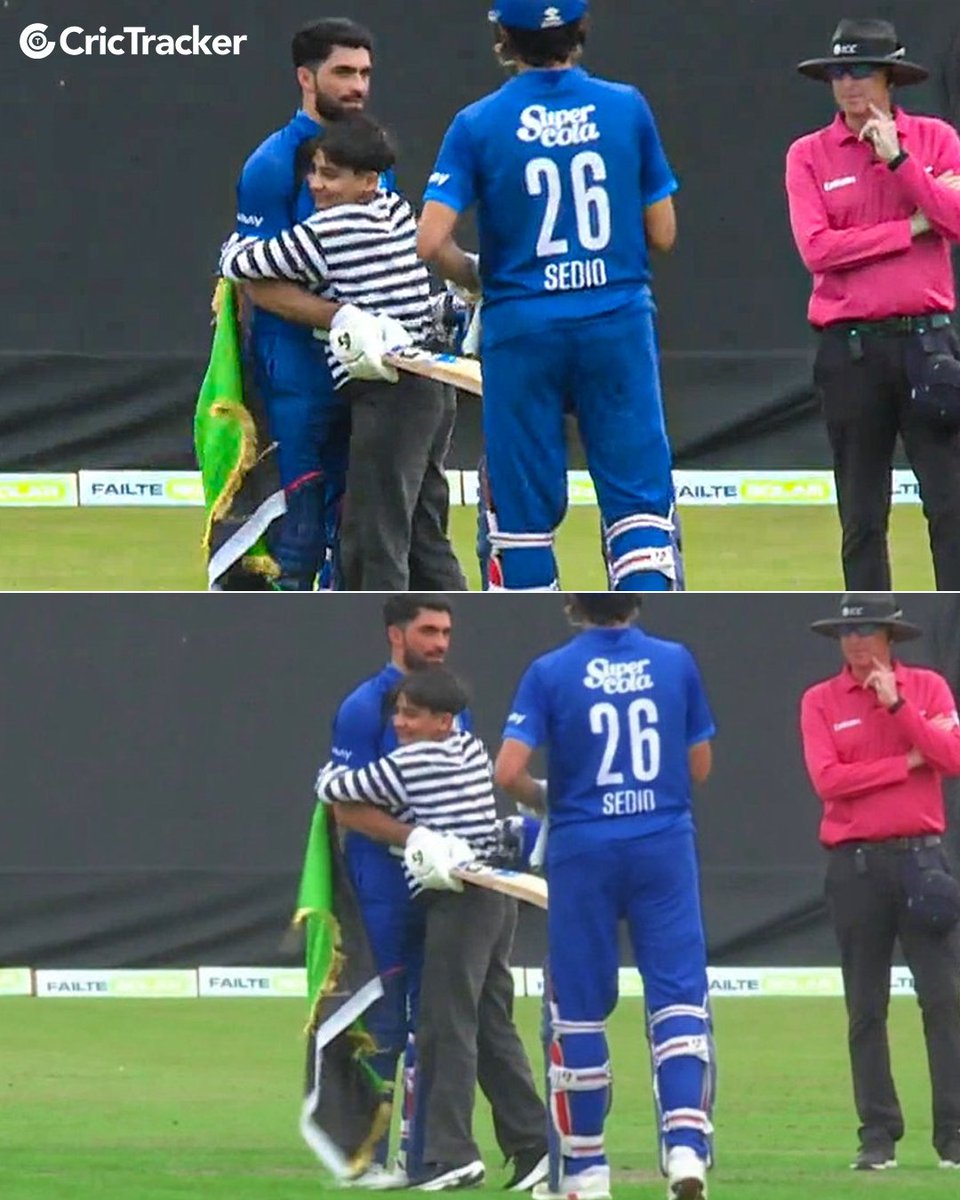 Cricketracker's tweet photo. A moment bigger than cricket! 🫂❤️

A young Afghanistan supporter breached security to meet his hero Ibrahim Zadran. Instead of turning him away, Ibrahim opened his arms and embraced the fan. 🇦🇫

📸:: FanCode | #IbrahimZadran #AFGvsIRE https://t.co/41g2NTC6lU