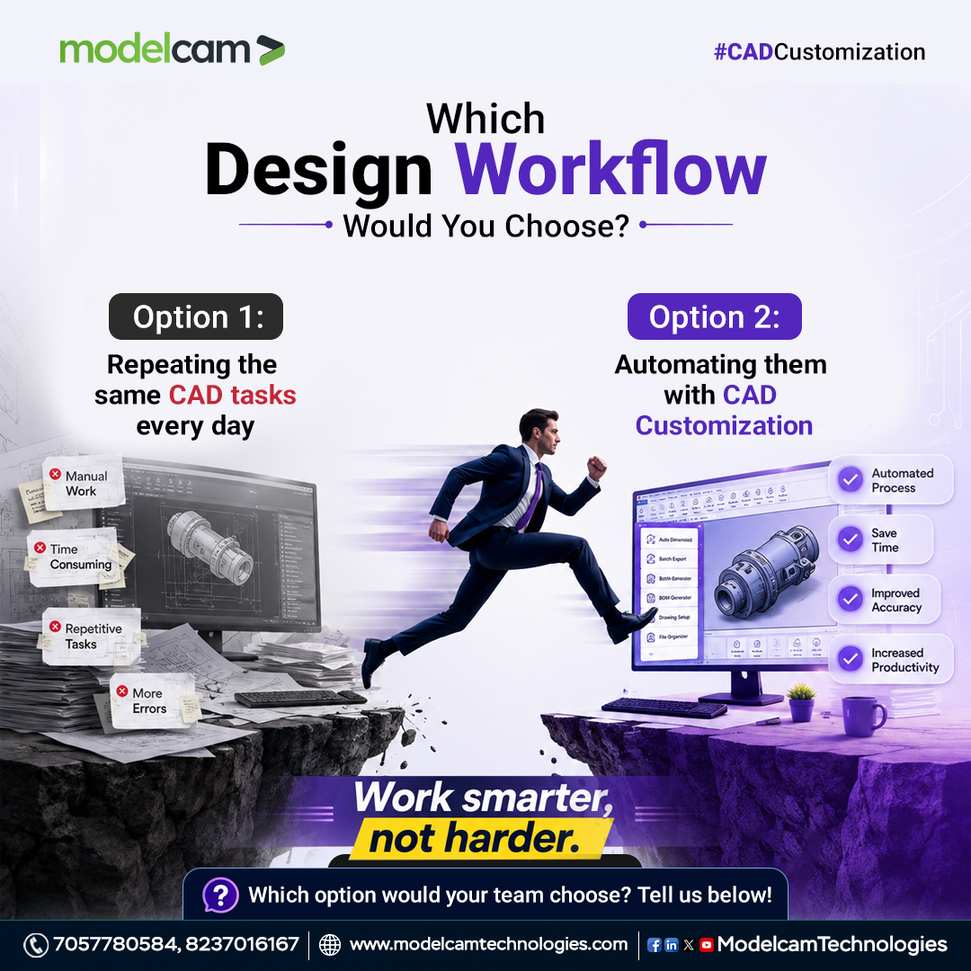 Modelcam's tweet photo. Your CAD workflow shouldnβt be limited by standard tools. βοΈ
CAD Customization helps automate repetitive tasks, reduce errors, and boost engineering productivity.
Make your design process smarter. π
π https://t.co/ofSoapbMFg
#CADCustomization #CADAutomation #Engineering https://t.co/Y7EEahCfVu