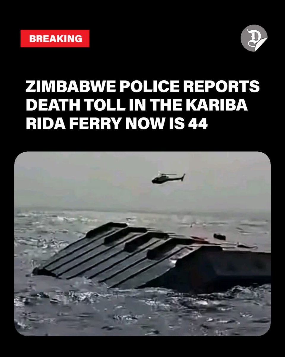 DailyTimesNow's tweet photo. 🔴 BREAKING: Zimbabwe Police Confirms Kariba RIDA Ferry Accident Death Toll Rises to 44.

More — https://t.co/Q80SeNVuf9 https://t.co/v8jJ2Bakti