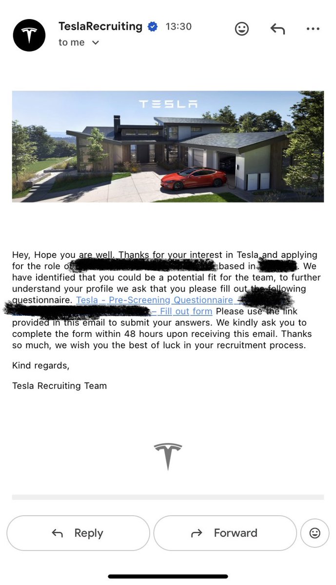 Burnerdz1's tweet photo. On a roll with Tesla job applications this week - this is now the second one I’ve applied for where I’ve not just been knocked back after the initial application. https://t.co/3F0t76iqir