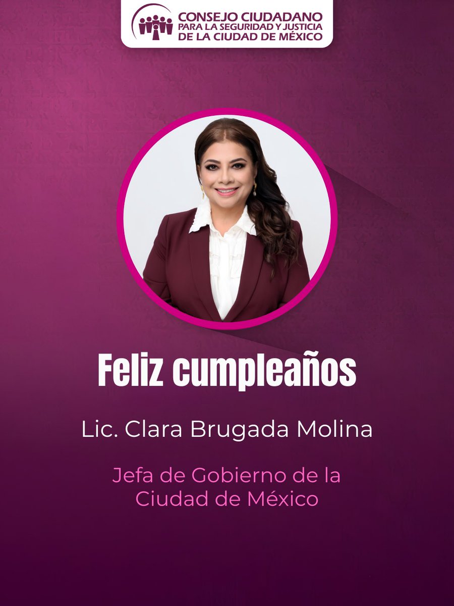 elconsejomx's tweet photo. Desde #ElConsejo felicitamos a la Licenciada @ClaraBrugadaM, Jefa de @GobCDMX con motivo de su cumpleaños.

¡Le deseamos un año lleno de éxitos y salud https://t.co/YLXzH3XTMB