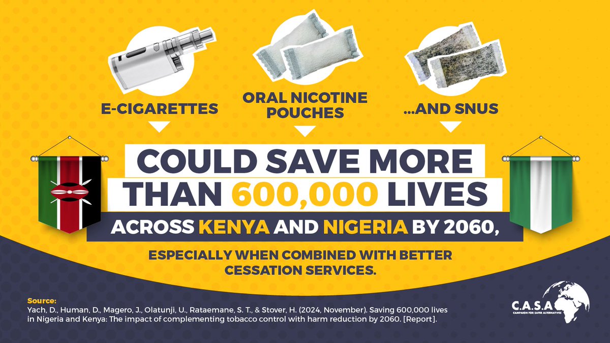 GoingSmokefree's tweet photo. In #Kenya and #Nigeria, tobacco claims over 38,000 lives each year, leaving families grieving losses that could have been prevented.

This is a crisis that demands action.

There’s hope for a smoke-free future through tobacco harm reduction #THR https://t.co/mI44bTYixw https://t.co/fPby552nkH