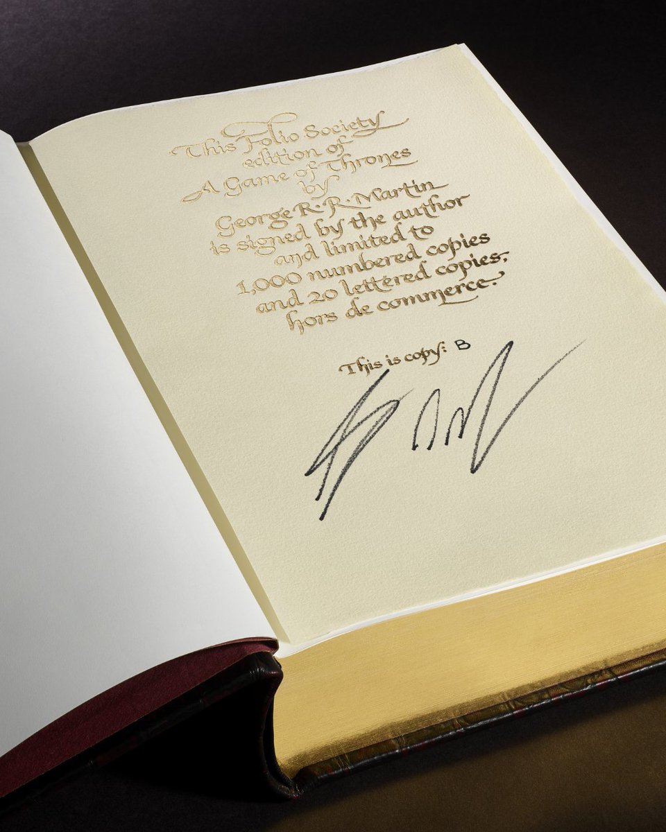 foliosociety's tweet photo. The Iron Throne is still within reach... 🐉 

Win a lettered copy of our sold-out Limited Edition of A Game of Thrones, signed by George R. R. Martin.

To enter:
🐉 Like the post
🐉 Reply and tag a Westeros fan
🐉 Follow @foliosociety

Closes midnight 24 August (UK). T&amp;Cs online. https://t.co/B732P24b7S