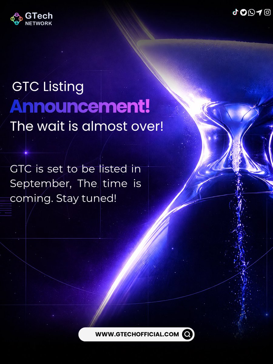 gtechnetwork's tweet photo. 📣 GTC Listing Announcement!
The wait is almost over! 🚀 GTC is set to be listed in September, and the moment we’ve all been looking forward to is getting closer.

Thank you all for your incredible support and for being part of the GTC journey.
The time is coming. Stay tuned! https://t.co/nxKcFZoa3C