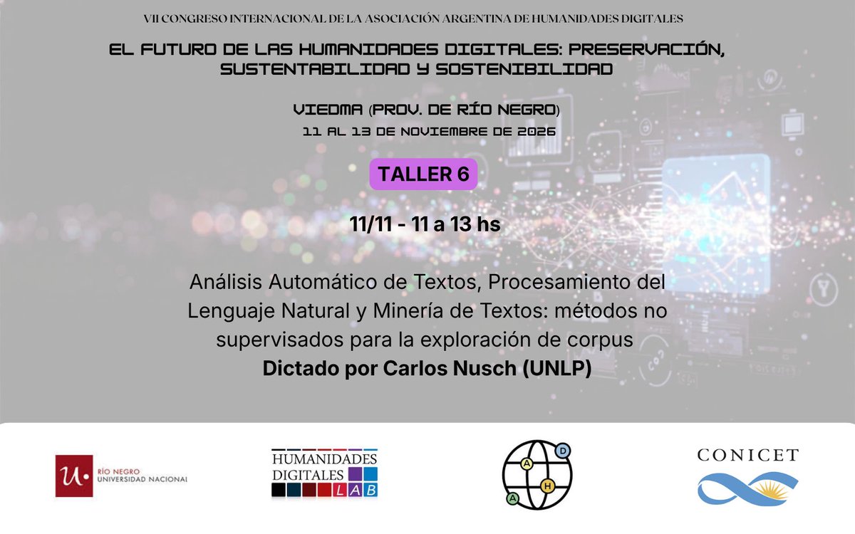 aahdArg's tweet photo. 📚 Actividades del VII Congreso Internacional de la AAHD

🗓️ Horario: 11:00 a 13:00 hs.

📲 Para mas información: https://t.co/v8XMo2wITT  

#HumanidadesDigitales #CongresoAAHD #UNRN #CONICET https://t.co/sUS4JcICSr