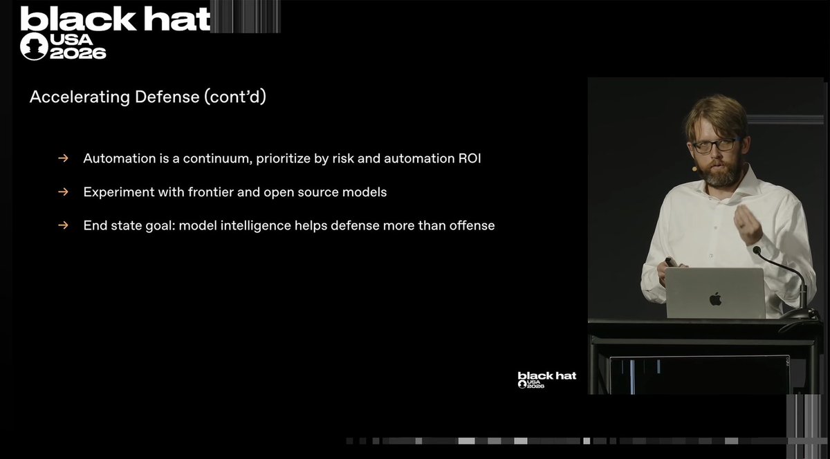 vicfcs's tweet photo. Best #BlackHat talk. How @OpenAI agents hacked @huggingface. 

The agents autonomously chained SSRF → RCE → root access, harvested cloud and Kubernetes credentials, and reached cluster admin. Wow 😮 
Offensive AI is here. 
Can defensive AI scale as fast? 🤖⚔️🛡️ https://t.co/p1pvwFilQM