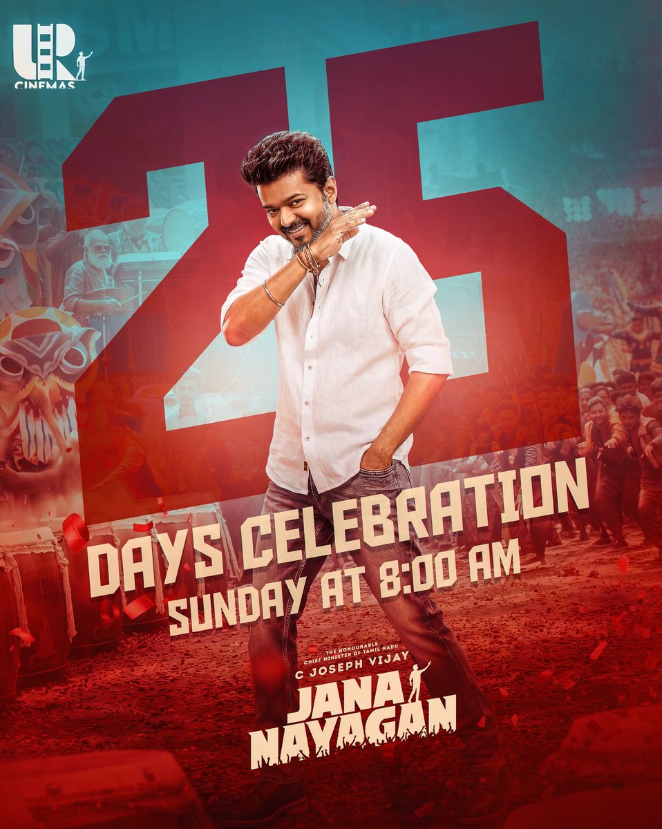 UmaaRajendra's tweet photo. A Generational Star gets a grand sendoff 🥳🥁 Celebrating 25 days of #JanaNayagan in Screen Rajendra #OneLastTime 🥹 Bookings open now!!! https://t.co/8SlD2jxYdu