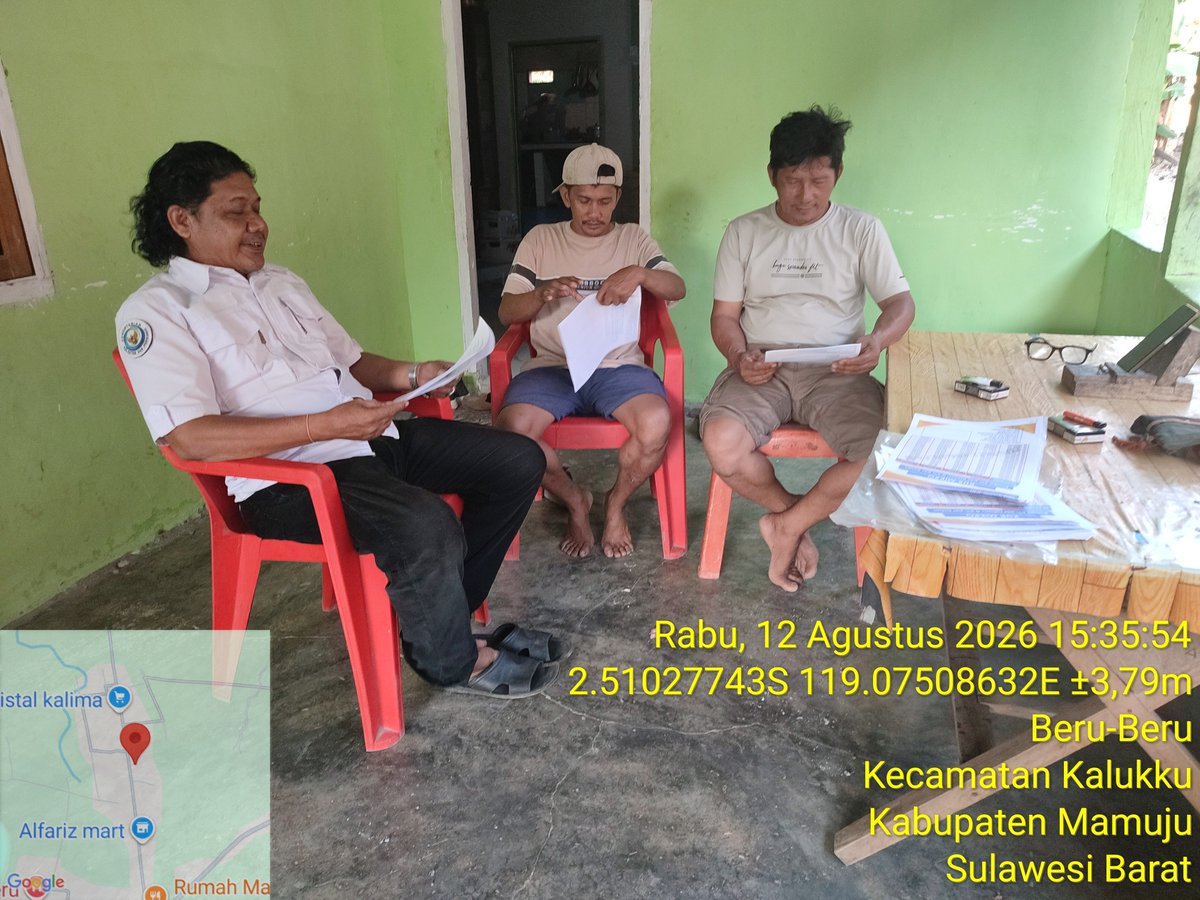 AbrahamMuhiddin's tweet photo. Rabu/12/08/2026 
Kegiatan Sosialisasi KUR Pendampingan Akses Permodalan Lembaga Perbankan dan/Non Perbankan bersama Ketua Pokdakan Masannang Bapak Alimuddin dan anggota di Dusun Beru Beru Desa Beru  Beru Kec. Kalukku Kabupaten Mamuju Sulbar.
#BPPSDMKP
#satminkalmaros
#puslatluh https://t.co/60qhdHmkqB