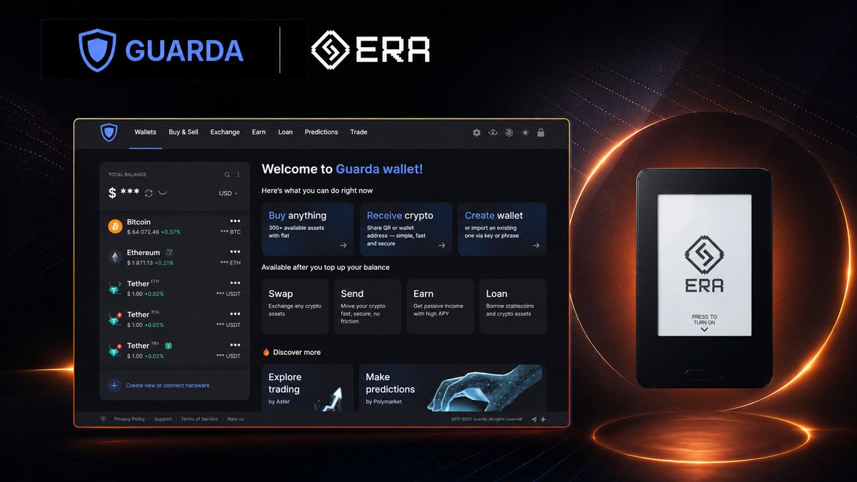 era_wallet's tweet photo. 🤝 ERA Wallet × Guarda Wallet
Your favorite software wallet.
Your private keys safely offline.

Today, we're excited to announce support for @GuardaWallet https://t.co/z6JBD3myn1